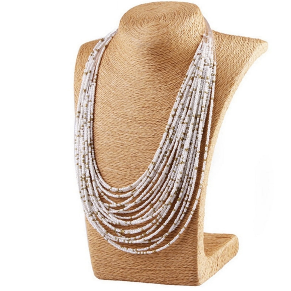 NEW Multilayer White and Gold Seed Bead Necklace